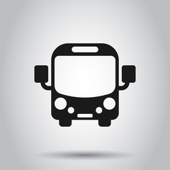 School bus icon in flat style. Autobus vector illustration on isolated background. Coach transport business concept.