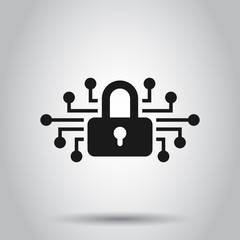Cyber security icon in flat style. Padlock locked vector illustration on isolated background. Closed password business concept.