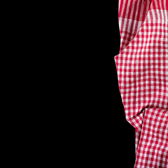 dark wood background and red checkered napkin