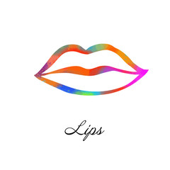 Rainbow colored lips, sexy woman's kiss with birthmark, flat style, vector illustration. Beauty logo. Element design lips