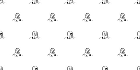Halloween seamless pattern vector graveyard ghost spooky rip scarf isolated repeat wallpaper tile background devil evil cartoon illustration doodle gift wrap paper design