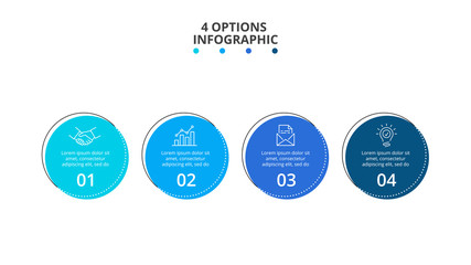 Thin lines with color circles. Four circles infographic elements. Business template for presentation.