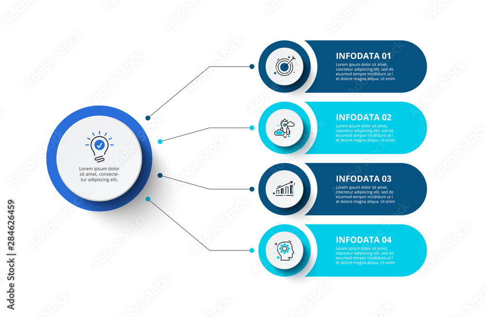 Poster Four circles infographic elements. Business template for presentation. Vector flowchart concept with 4 options or steps.