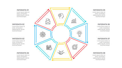 Octagon divided into 8 parts, steps or options. Simple vector illustration for presentation. Business cycle infographic element.