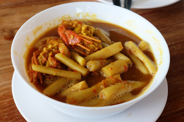 Sour soup with lotus stem and shrimp. Thai food
