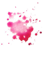 Pink watercolor stains and drops isolated on white background