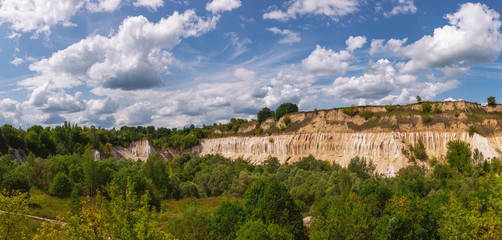 Fototapeta premium Great panoramic earial view of beautiful summer nature. Horizontal color panorama photography.