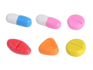 miniature blue drug model from japanese clay on white background