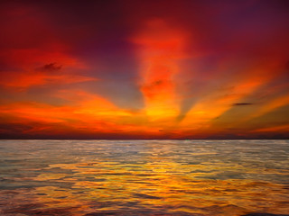 Colorful sunset over ocean on tropical island
