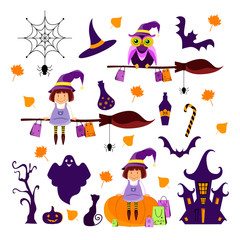 set of flat vector objects for Halloween