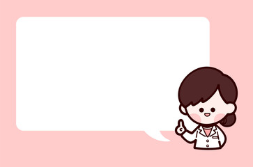 白衣の女性とフキダシ　人差し指　可愛い手書きイラスト