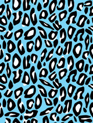 Abstract Wild Animal Skin Vector Pattern. Black and White Spots Isolated on a Light Blue Background. Leopard Skin Vector Print Ideal for Fabric, Textile, Wrapping Paper, Safari Party Decoration. 