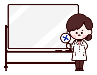 ホワイトボード　白衣の女性