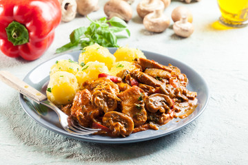 Fresh turkey ragout with mushrooms