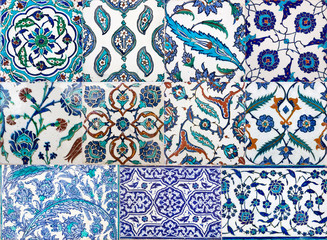 Ancient Ottoman handmade turkish tiles with floral patterns