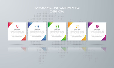 Infographic template with 5 options, workflow, process chart,Timeline infographics design vector can be used for workflow layout, diagram, annual report, web design, steps or processes. - Vector