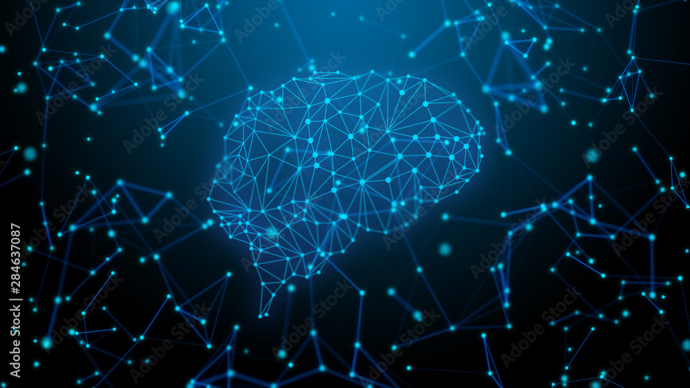 Poster brain ai connecting to futuristic with technology network in background 3d illustration rendering, a