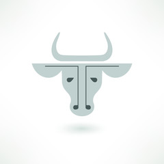 Cow head silhouette emblem logo label. Vector illustration.
