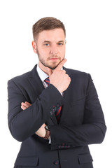 Handsome stylish businessman on white background