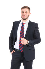 Handsome stylish businessman on white background