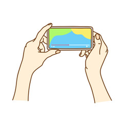 Online movie stream with mobile device. Man watching film on tablet with imaginary video player service.