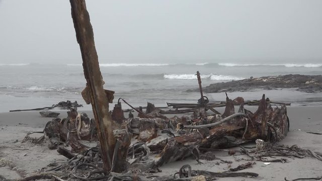 Sunken ship. Bay of the atlantic ocean.