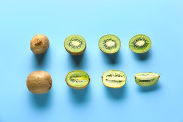Tasty ripe kiwi on color background