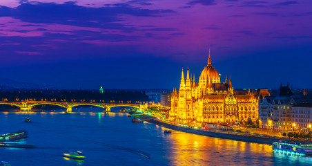 Panoramic view of Budapest by night