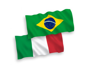 Flags of Italy and Brazil on a white background