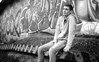 man in a hoodie black and white