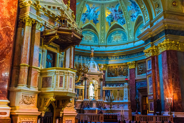 Interior of St. Stephen's Basilica in Budapest, Hungary