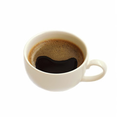 Cup of black coffee isolated on white background.