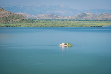 Fototapeta na wymiar Skadar lake, Montenegro - landscape with Turkish fortress.