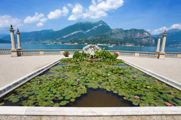 BELLAGIO, ITALY, JUNE 19, 2019 - View of Villa Melzi and the Gardens in the village of Bellagio on Como lake, Italy