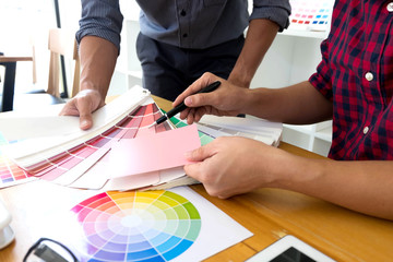 Graphic designers choose pink tones from the color bands to design ideas, creative designs, graphic...