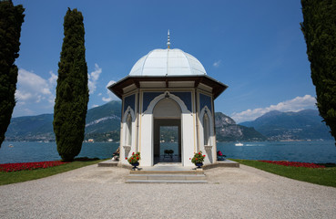BELLAGIO, ITALY, JUNE 19, 2019 - The Tea house in the gardens of Villa Melzi, Bellagio, Como Lake, Italy