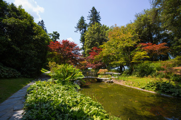 BELLAGIO, ITALY, JUNE 19, 2019 - View of Gardens of Villa Melzi in the village of Bellagio on Como lake, Italy