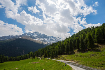 Fototapeta na wymiar View from the Gavia pass, an alpine pass of the Southern Rhaetian Alps, marking the administrative border between the provinces of Sondrio and Brescia, Italy.