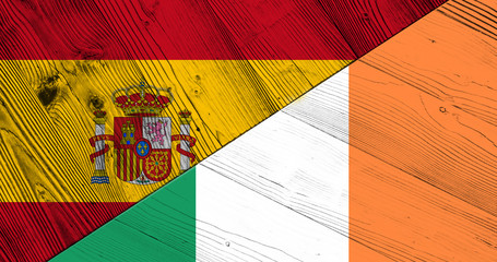 Flag of Spain and Ireland on wooden boards