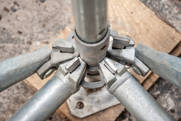 Elements of scaffolding as part of equipment for the reconstruction of the bridge.