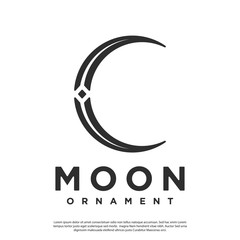 Simple moon vector logo with simple ornament lines