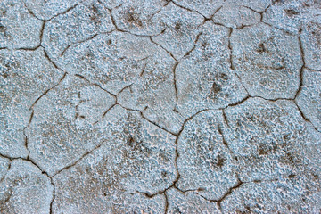 The texture of the cracked ground on the bottom of the dried salt lake