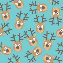 Christmas Seamless Pattern with Deers Faces
