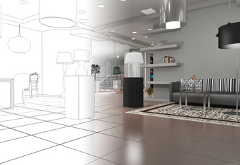interior, exhibition hall, 3D illustration