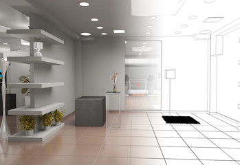 interior, exhibition hall, 3D illustration