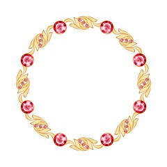 Golden jewelry round frame, isolated on white