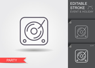 Vinyl player. Line icon with editable stroke with shadow