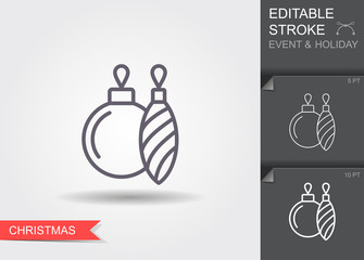 Christmas tree decoration. Line icon with editable stroke with shadow