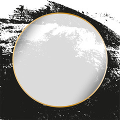 Golden round frame on Ink brush stroke, Vector