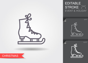 Ice figure skate. Line icon with editable stroke with shadow